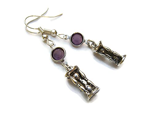 Hourglass Birthstone Earrings, Personalized Sands of Time Earrings, Timer Jewelry, Vintage Timepiece Charm