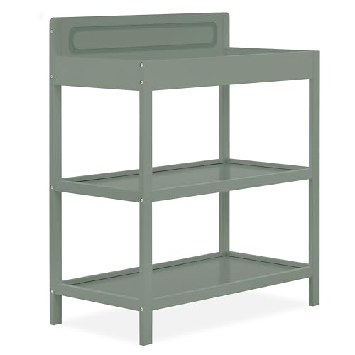 Image of Dream On Me Avery Baby Changing Table with Storage, New Zealand Pinewood, BSA Safety Certified, 2 Open Shelves, Water-Based Finish, Compact Space-Saving Nursery Design, Meadow Green