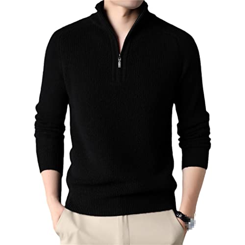 Pull d'hiver à col roulé homme laine mérinos noir XXL avec fermeture éclair