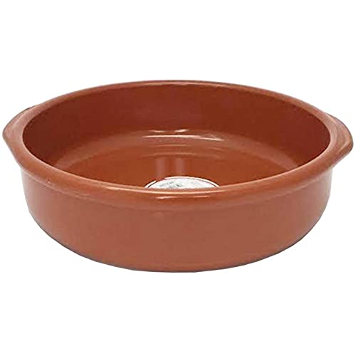 Tradineur - Cazuela redonda de barro - Apta para vitro y horno - Ideal para guisos y asados caseros –Ø 28 cm