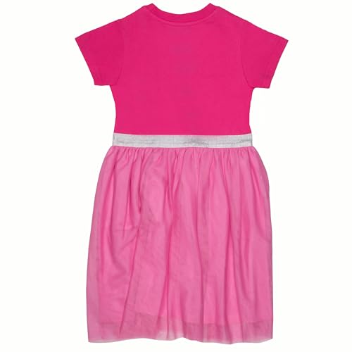 Barbie Girl's Short Sleeve Sparkle Tutu Dress, Logo Glitter Print Dress with Tulle Skirt for Kids2