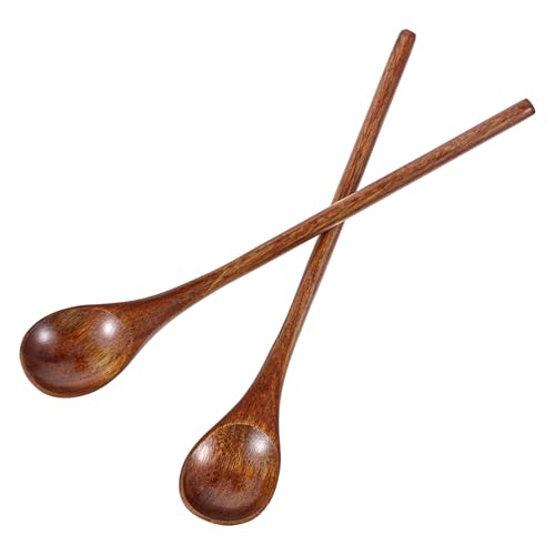 Yuanchu Holz Löffel Lange, Espressolöffel Klein Suppenlöffel Lange Griff Holzlöffel 2 Stück Mini Kaffee Löffel Rühren Teelöffel Dessert Verkostung Löffel Mischen Honig Marmelade Cocktail Eiscreme