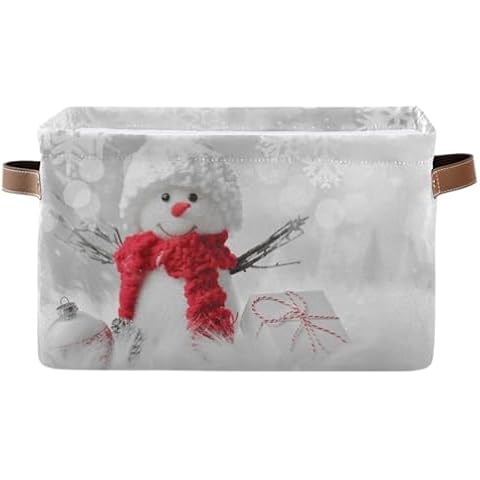 senya Christmas Basket, Snowman in Winter Foldable Fabric Collapsible Storage Bins Organizer Bag for Storage Clothes Cover