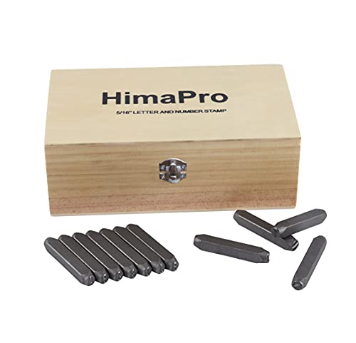 HimaPro Letter and Number Stamp Set 36pcs 40Cr Alloy Steel Metal Stamp Number & Letter Punch Set in a Wooden case (8mm 5/16 Inch)