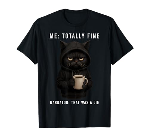 Funny moody cat coffee meme narrator sarcastic humor t-shirt