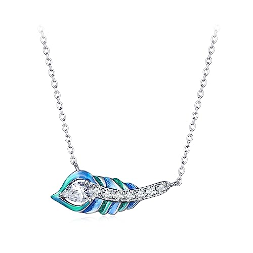 Collier paon pendentif plumes bleues plaqué argent bijoux animaux