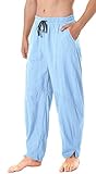 perdontoo Mens Linen Cotton Loose Fit Casual Lightweight Elastic Waist Summer Pants (3X-Large, Sky Blue)