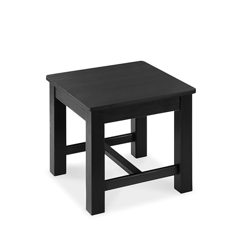 VICTORY RELAX 12 Inch Wooden Black Step Stool Small Nature Beach Chair Under Desk Indoor Acacia Wood Short Footstool for Living Room Kitchen Bathroom