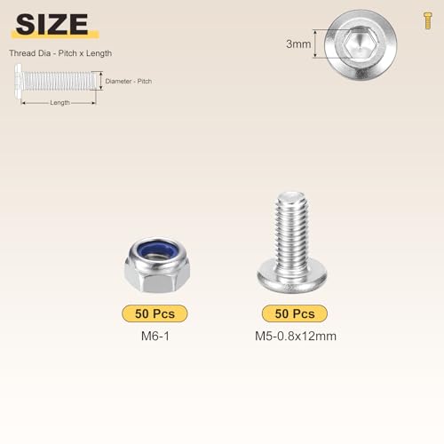 Image of METALLIXITY Crib Screws Replacement Set(M5-0.8x12) 100Pcs, Silver Tone, 304 Stainless Steel Hex Socket Screws with Lock Nuts - for Furniture Woodworking Project, Silver Tone