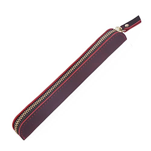 Image of Retro Crazy Horse Genuine Leather Stationery Pencil Case Storage Bag Casual Stationery Box (Red)