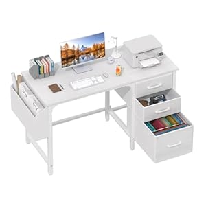Lufeiya Schreibtisch mit 3 Schubladen Klein Schreibtisch weiß 120x50cm Computertisch mit Stauraum Bürotisch Für Wohnzimmer Office Mädchen
