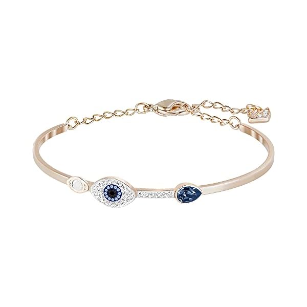 SWAROVSKI Women's Symbolic Evil Eye Bangle Bracelet, Blue Crystal, Mixed Metal Finish, Medium