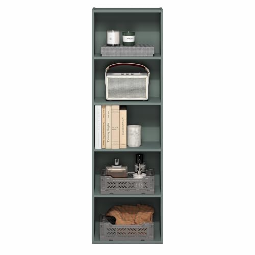 Furinno LUDER Book Shelf, 5-Tier Bookshelf, Bookcase with Open Shelves, 9.4 x 15.8 x 52, Easy Assembly, for Living Room, Bedroom, Home Office, Sage Green by Furinno - Image 4