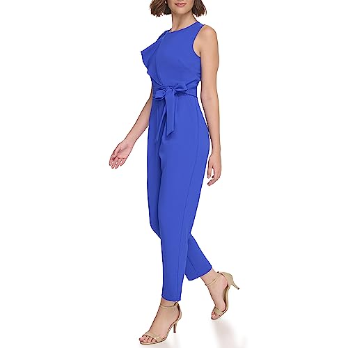 Image of Jessica Howard Women's Rosette Bodice Sleeveless Crew Neck Crepe Jumpsuit