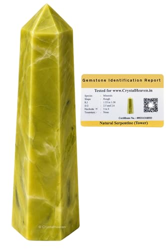 Image of Crystal Heaven Certified Serpentine Crystal Tower Obelisk Point for Chakra, Healing and Balancing - AAA Grade Original Certified Gemstone Agate for Reiki Meditation Yoga Spiritual (3-4 Inches)