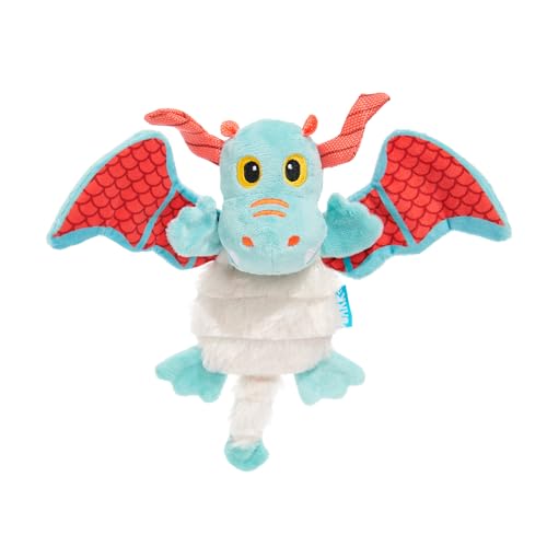 BARK Grimbold Drache Plüsch-Hundespielzeug, blaue und rote Flügel, extra klein/klein