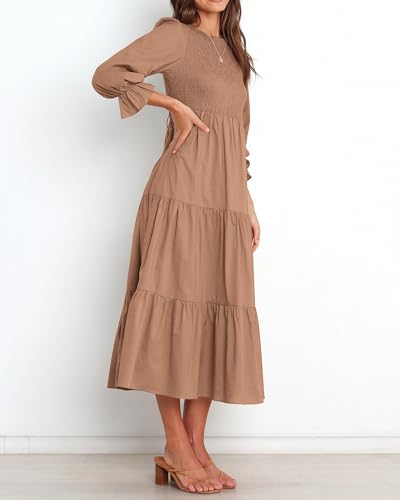 BTFBM Women Casual Long Sleeve Crew Neck Fall Dress Bohemian Relaxed Fit Floral Flowy Maxi Dresses Tiered Cocktail Dress