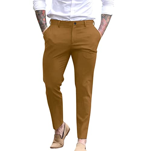 Pantalon chino pour homme, coupe ajustée, jambe fuselée, pantalon formel en coton sergé élégant, décontracté, pantalon extensible, pantalon d'affaires avec...