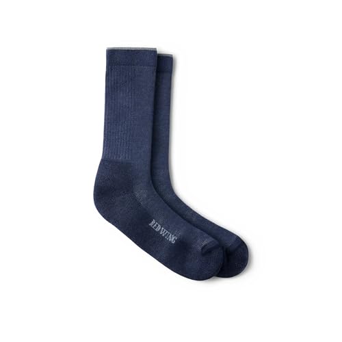Red Wing Shoes Premium Work Light Weight Crew Socks, Stretchable Merino Wool/Nylon Blend, Navy, 9-12 (1 pair)