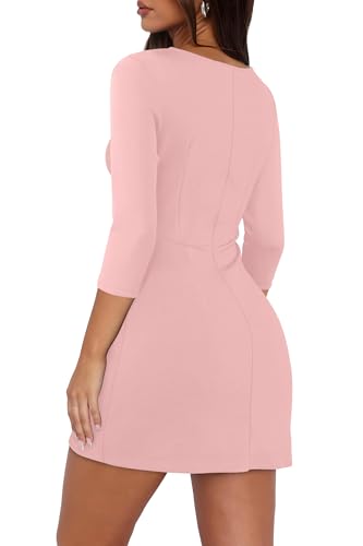 Image of RUMIA Womens Fall Dress Crew Neck 3 /4 Sleeve Bodycon Party Club Mini Dresses