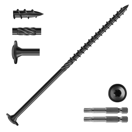 Image of #14 x 6 Inch Lag Screws (144Pcs) 6lb. Structural Wood Screw, Black, Carbon Steel, Washer Head, Rust Resistant epoxy Coated, T30 Star Bit