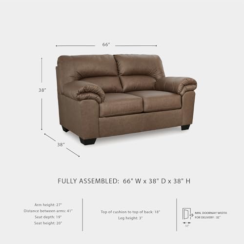 Image of Signature Design by Ashley Faux Leather Caramel Brown Loveseat Sofa Couch