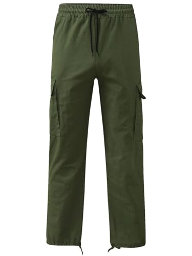 Mens Cotton Loose Athletic Joggers Pants Stretch-Waist Casual Straight Cargo Sweat-Pants