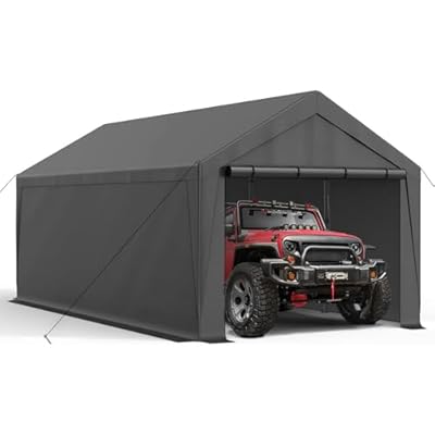 10×20 Carport Portable Carport Garage Heavy Duty with Sidewalls, Reinforeced Metal Frame, Waterproof Carport Canopy for Party Boat Cars and Storage (Grey)