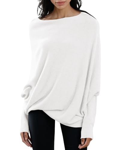 Image of Imily Bela Batwing Boat Neck Sweaters for Women Spring Long Sleeve Soft Knit Loose Baggy Pullover Jumper Top