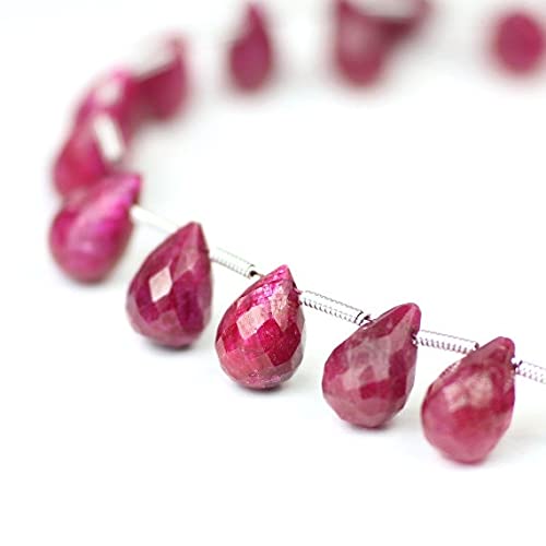 Rubis facetté goutte briolette rouge framboise 9-10.5 mm lot de 3