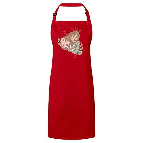 Tablier rouge feuilles exotiques imperméable et résistant