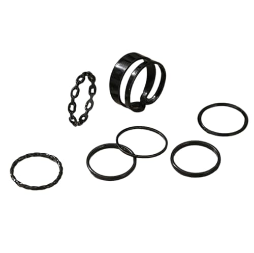 Generic 7 pc Ring set Black Chain Design Simple One Size