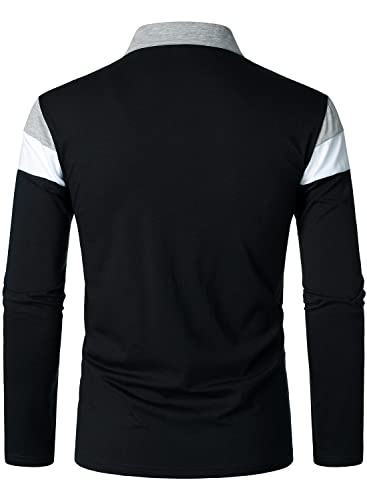 HOOD CREW Men’s Long Sleeve Shirts Fashion Color Block Striped Polo Shirt3