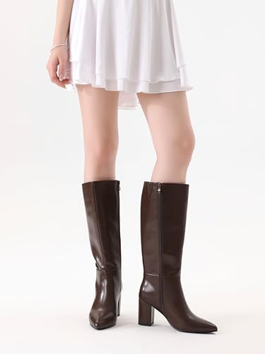Image of Shoe'N Tale Knee High Boots for Women Chunky Block Heel Fall Winter Pointed Toe Boots