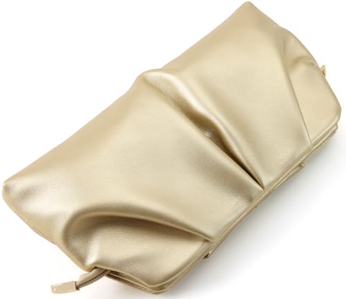 Image of Women Clutch Bag Dressy Formal Handbag Pleated PU Clutch Purse Detachable Chain