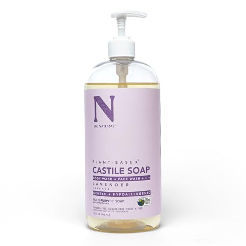 Dr. Natural Castile Liquid Soap - Multi-Use Body Wash, Shampoo and Face Wash - Hydrating Body Soap for Skin, Hair, Pets and Home - Lavender - 32 oz.
