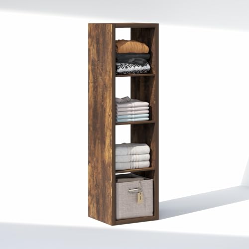 Image of Furinno Cubic Extra Thick 4-Cube Closet Organizers and Storage, Amber Pine | 14.6 x 16 x 58 in, Vertical Open Shelf Closet Storage, Closet Organizer, for Wardrobe, Bedroom, Living Room