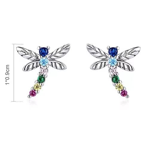 Pendientes de plata de ley 925 con libélula azul-púrpura para mujer 4