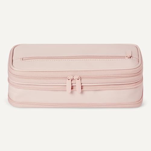 Image of Amazon Basics Large Capacity Pencil Case with Durable Zipper, Multi-Compartment Pouch for School Supplies, Storage Space, Easy to Carry, Rose Mild