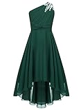 CHICTRY Kids Girls Sequin One Shoulder Formal Party Dance Gown High-Low Chiffon Proms Dresses Army Green 11-12 Years