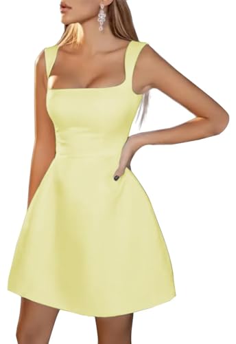 Image of Spaghetti Straps Short Homecoming Dresses Sqaure Neck Satin Mini Cocktail Dress Wedding Party Gowns