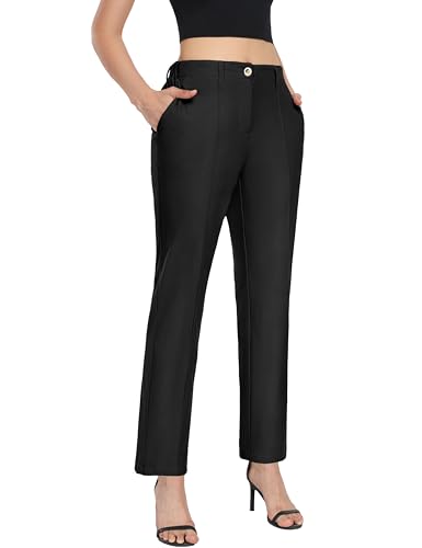 Little Donkey Andy Women's Stretchy Straight Leg Dress Pants Business Casual Elastic Waist Cropped Work Pants with Pockets