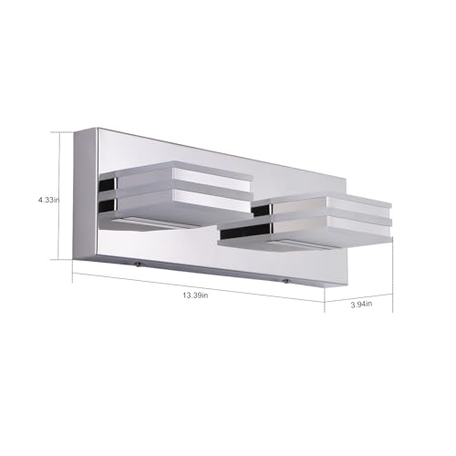 Image of LED Vanity Light Bar 2 light Bathroom Mirror Light Fixtures Modern 12W Bath Lamps Over Mirror 14 Inch Bathroom Wall Lighting Fixtures Chrome Restroom Lights Fixtures over Sink Acrylic Vanity Sconces
