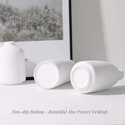 White Ceramic Vase For Decor, Small Flower Vases Set - 3 For Rustic Home Decor, Modern Farmhouse Decor, Living Room Decor, Book Shelf, Mantel And Minimalism Dining Coffee Table Decor #TOP3
