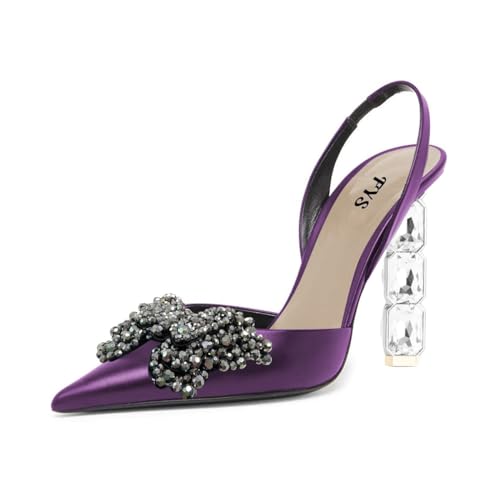 FYS Women Butterfly Pointed Toe Pumps Crystal High Heel Slingbacks Slip on Elegant Wedding Prom Sandal Shoes Size 4-16 US
