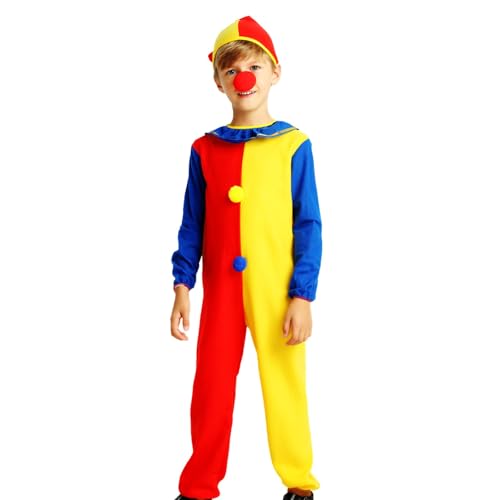 Dasongff - Disfraz de payaso para niños, con sombrero y nariz, payaso, disfraz de Halloween, circo, cosplay de carnaval, amarillo, 4 años