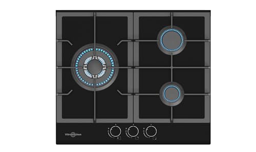 Vitrokitchen CG630NN - Placa Cristal Gas Natural 3 fuegos con encendido electrónico, seguridad...