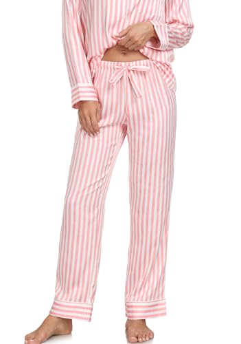 Image of Serenedelicacy Women's Satin Pajama Set Long Sleeve Button Down Sleepwear 2-Piece Silky Pj Set