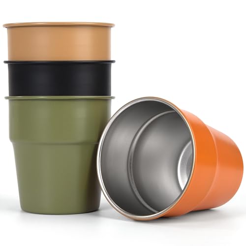 AYMQC Taza de Acero Inoxidable 300ml Tazas de Café Apilable de Doble Pared Vasos de Cerveza de Metal Reutilizable para Viajes Camping al Aire Libre Picnic Set de 4