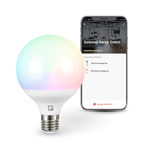 Garza Smart - Bombilla LED Zigbee Globo G95, 11W (equivale a 75W de incandescencia), E27, Requiere Puente/Bridge, RGB + CCT, Intensidad regulable, Programable, Control por voz y app, Alexa/Google